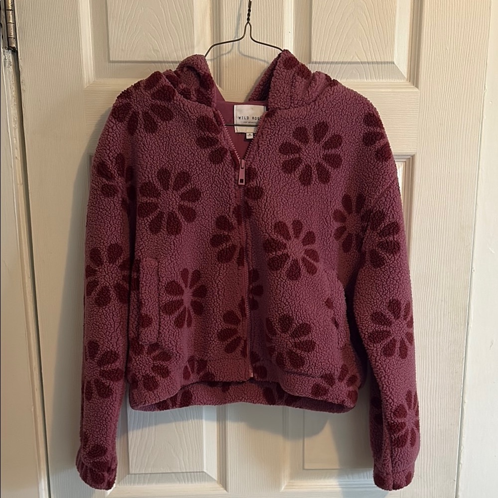 Floral cropped sherpa hoodie